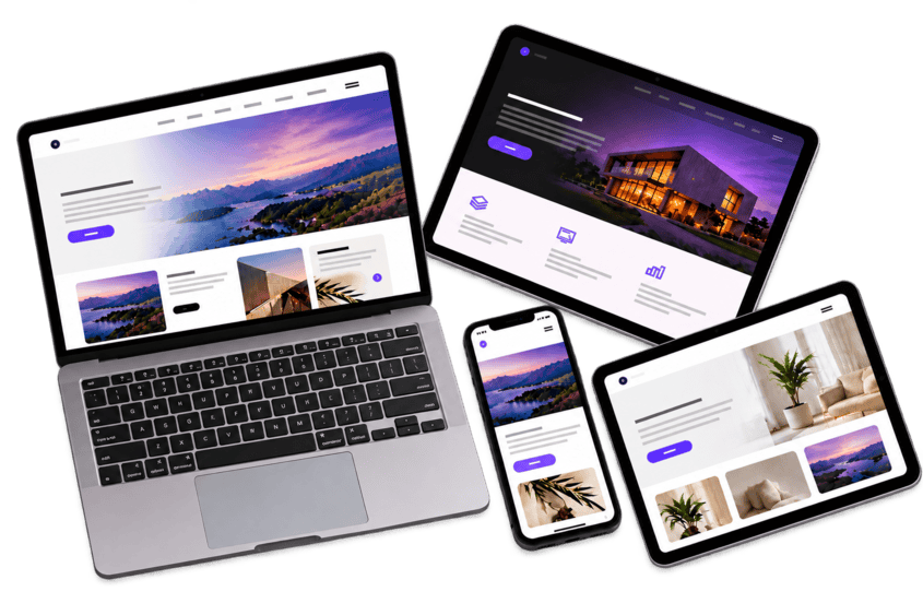 A laptop, tablets and phone showing the same website responsively